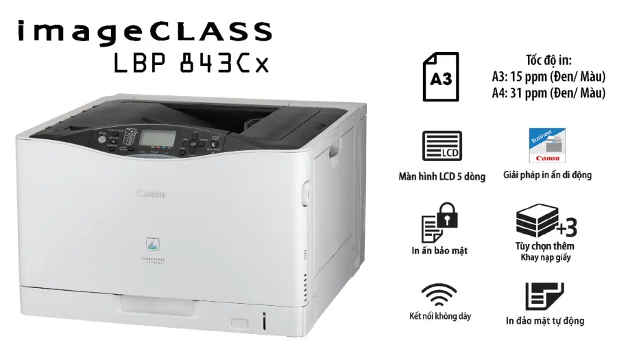 Máy in laser màu Canon LBP-843Cx in khổ A3 tốc độ cao, với nhiều tiện ích sử dụng.