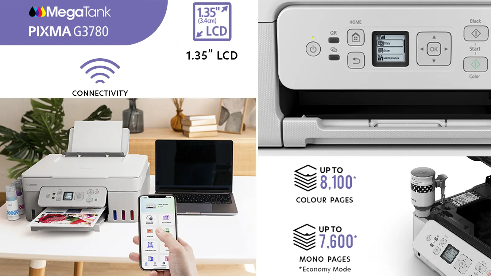 PIXMA G3780 kết nối Wi-Fi, dễ dàng thao tác với màn hình 1,35 inch