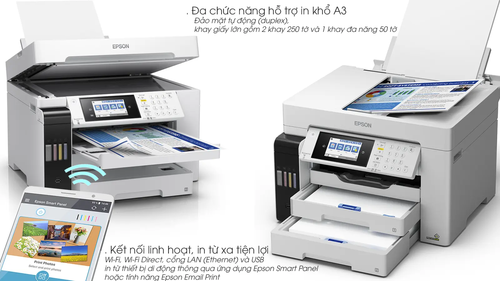 Epson L15160 in ấn đa năng khổ A3, kết nối linh hoạt